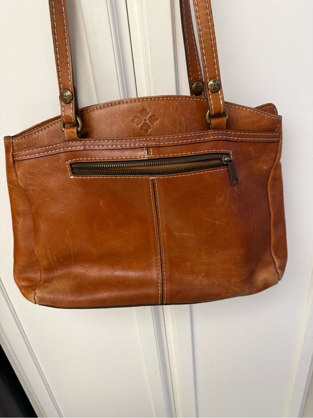 Patricia Nash Tan Leather Zip-Front Shoulder Bag
